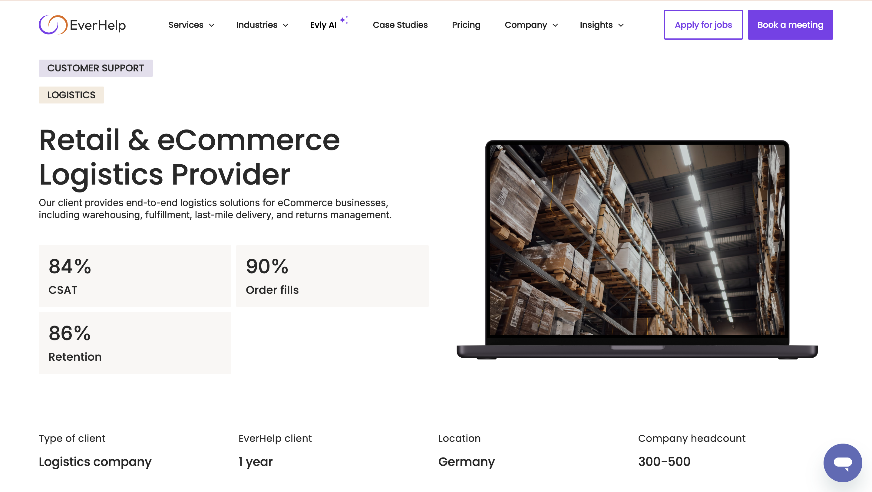 E-commerce live chat support logistics case study Everhelp