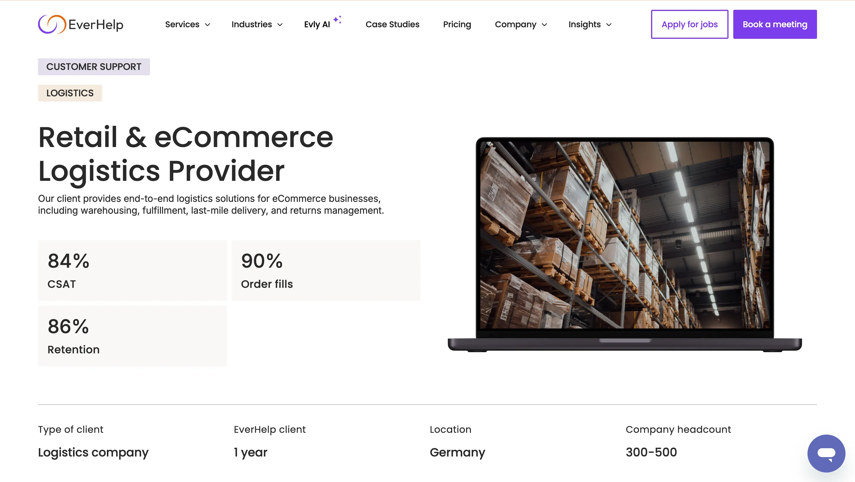 E-commerce live chat support logistics case study Everhelp