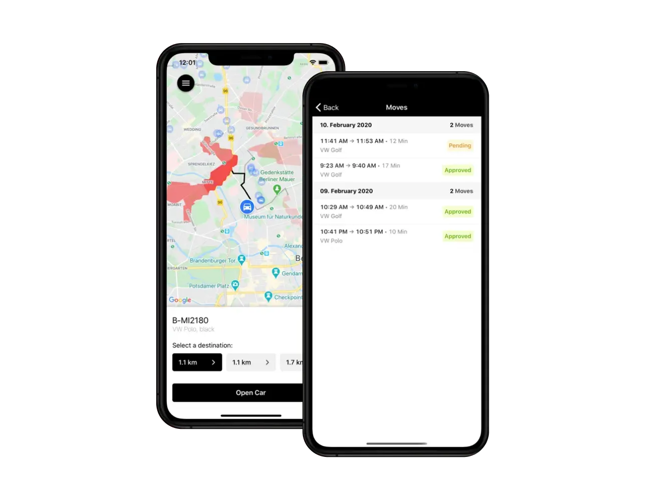 A mockup of smartphones with a car-sharing platform and a map - Everhelp provides customer outsourcing support