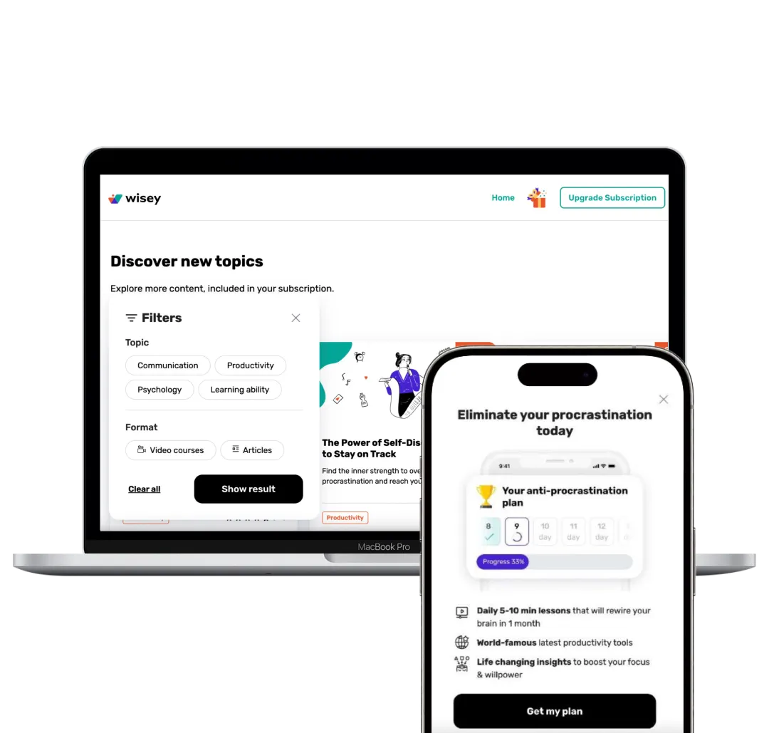 Wisey startup platform on desktop and mobile versions