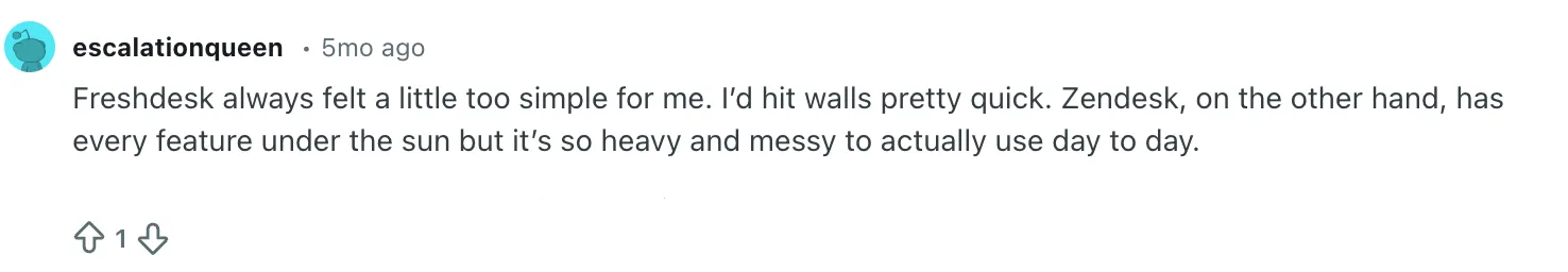 Zendesk vs Freshdesk Reddit screenshoot example 2