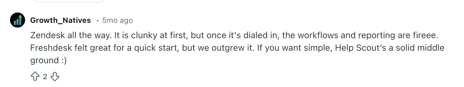 Zendesk vs Freshdesk Reddit screenshoot example 3