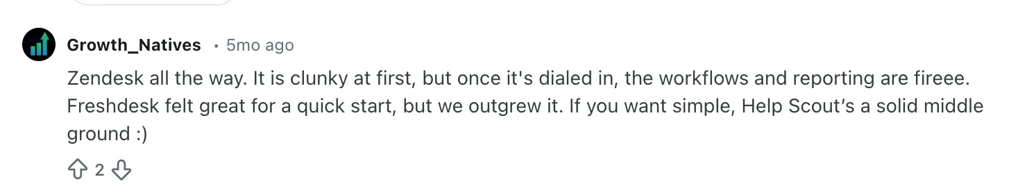 Zendesk vs Freshdesk Reddit screenshoot example 3
