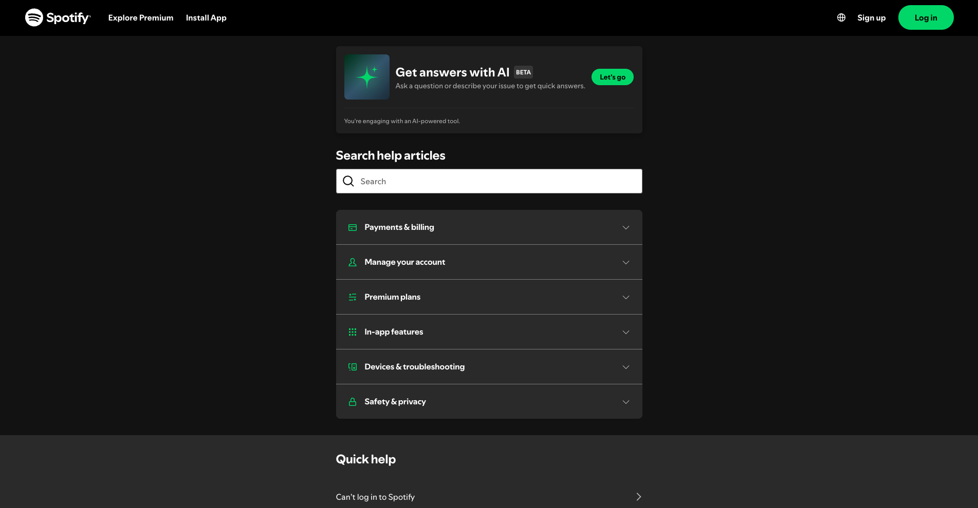 Spotify Customer Self-Service Example