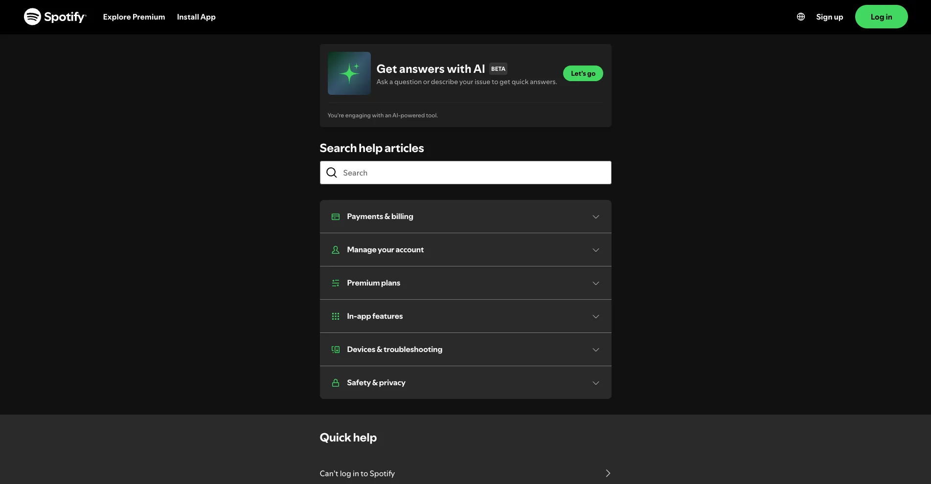 Spotify Customer Self-Service Example
