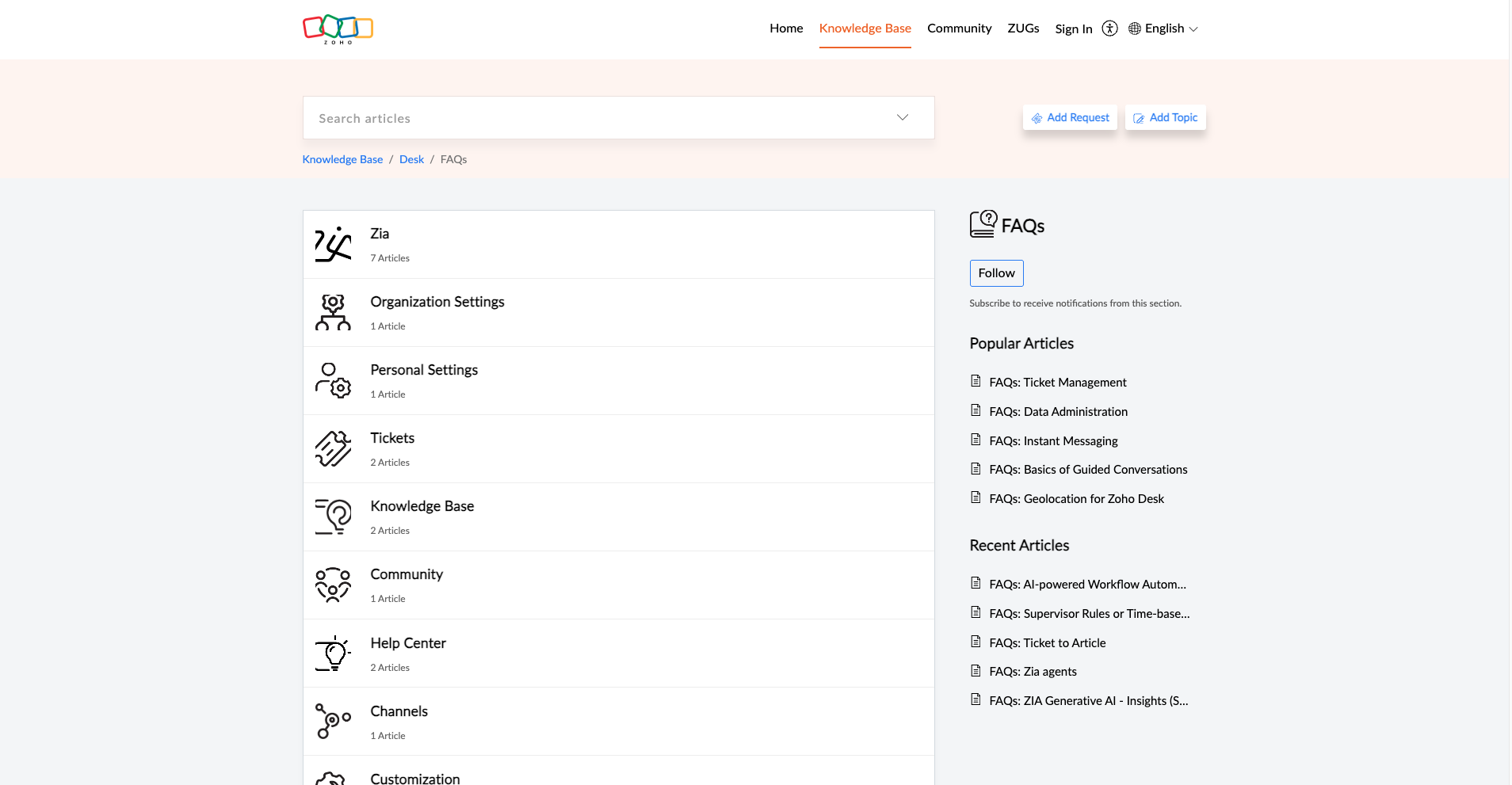 Zoho Desk Self-Service Portal Example