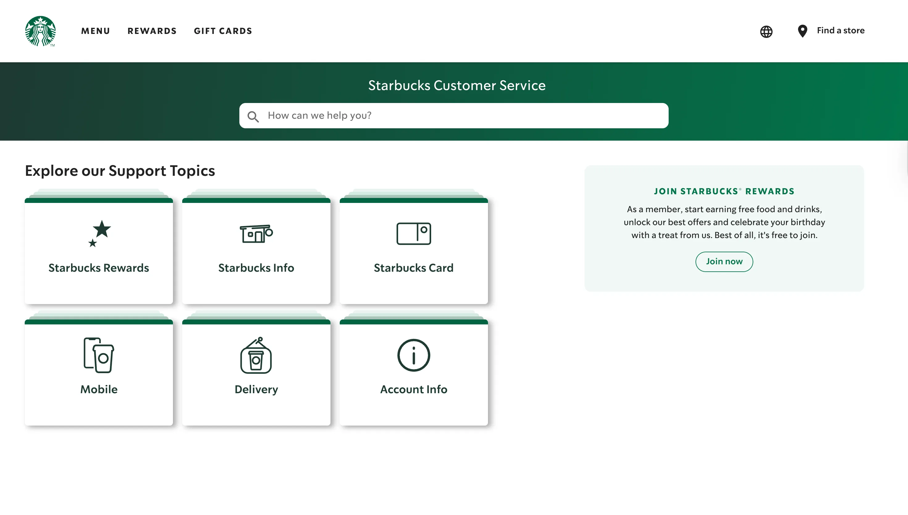 Starbucks customer service support hub