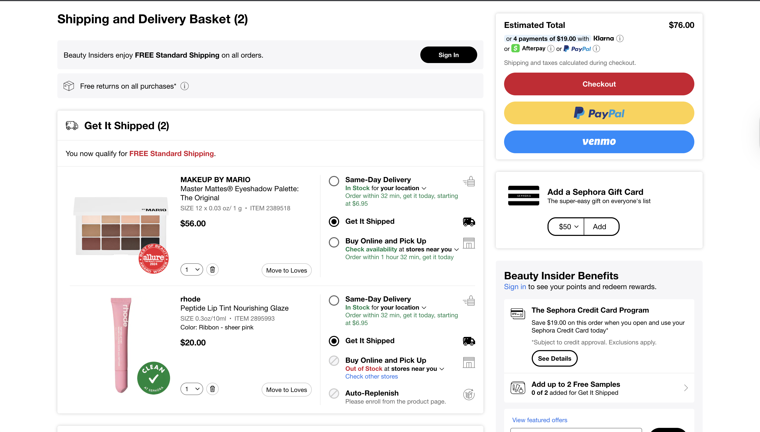 Sephora: Persistent Cart