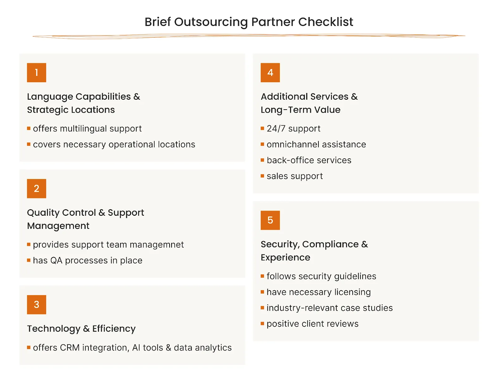 Customer support outsourcing vendor checklist