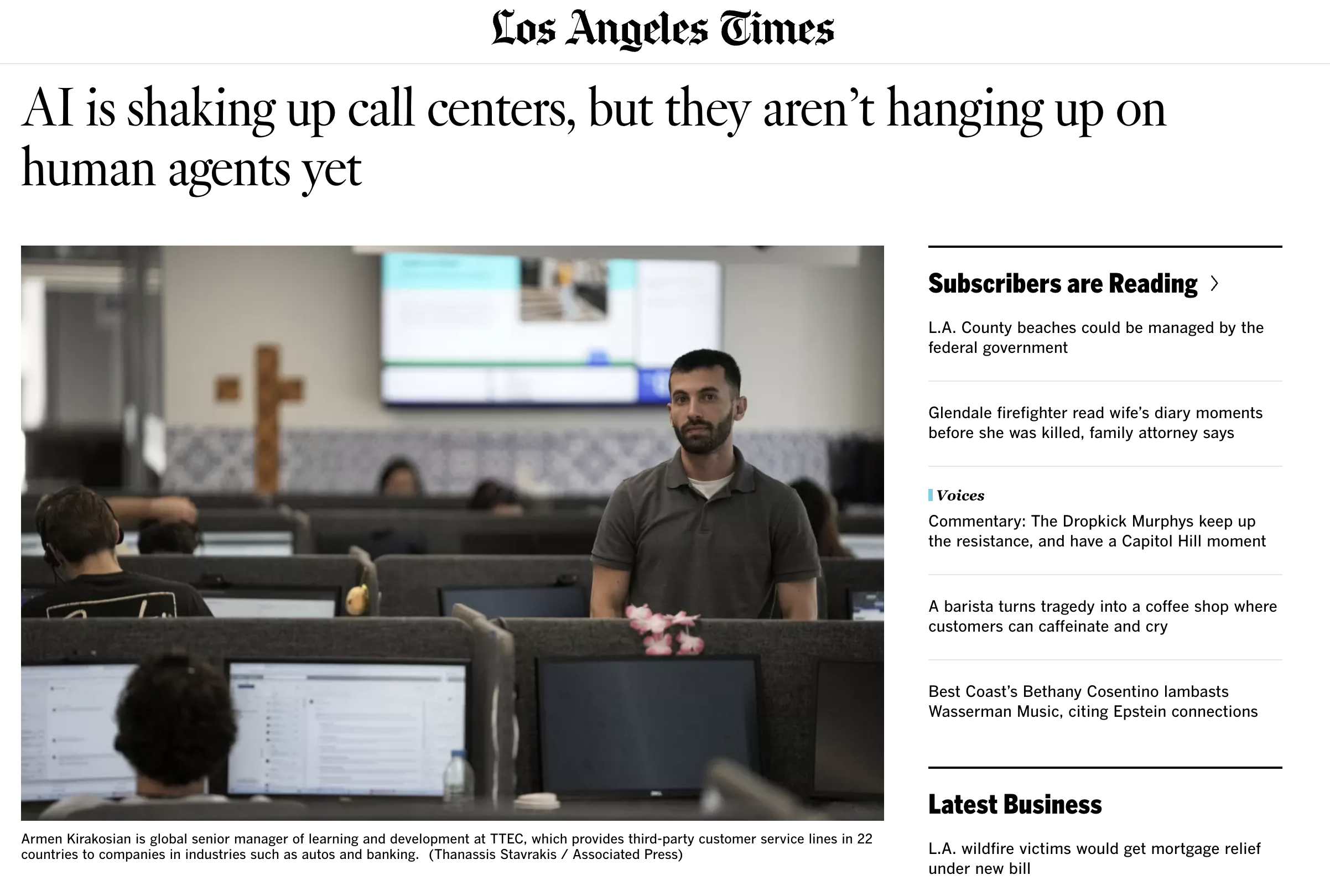The Los Angeles Times Contact Center AI News