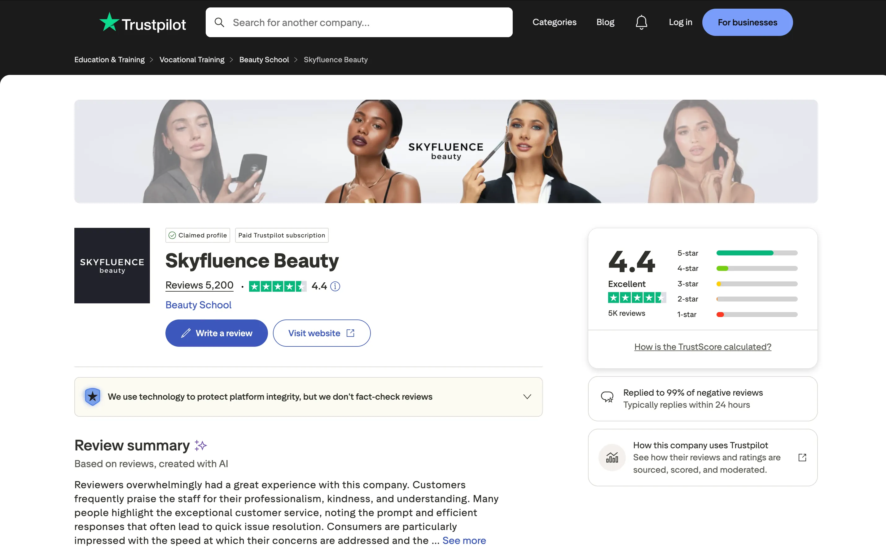 Trustpilot Skyfluence Beauty SaaS-Applicatie 