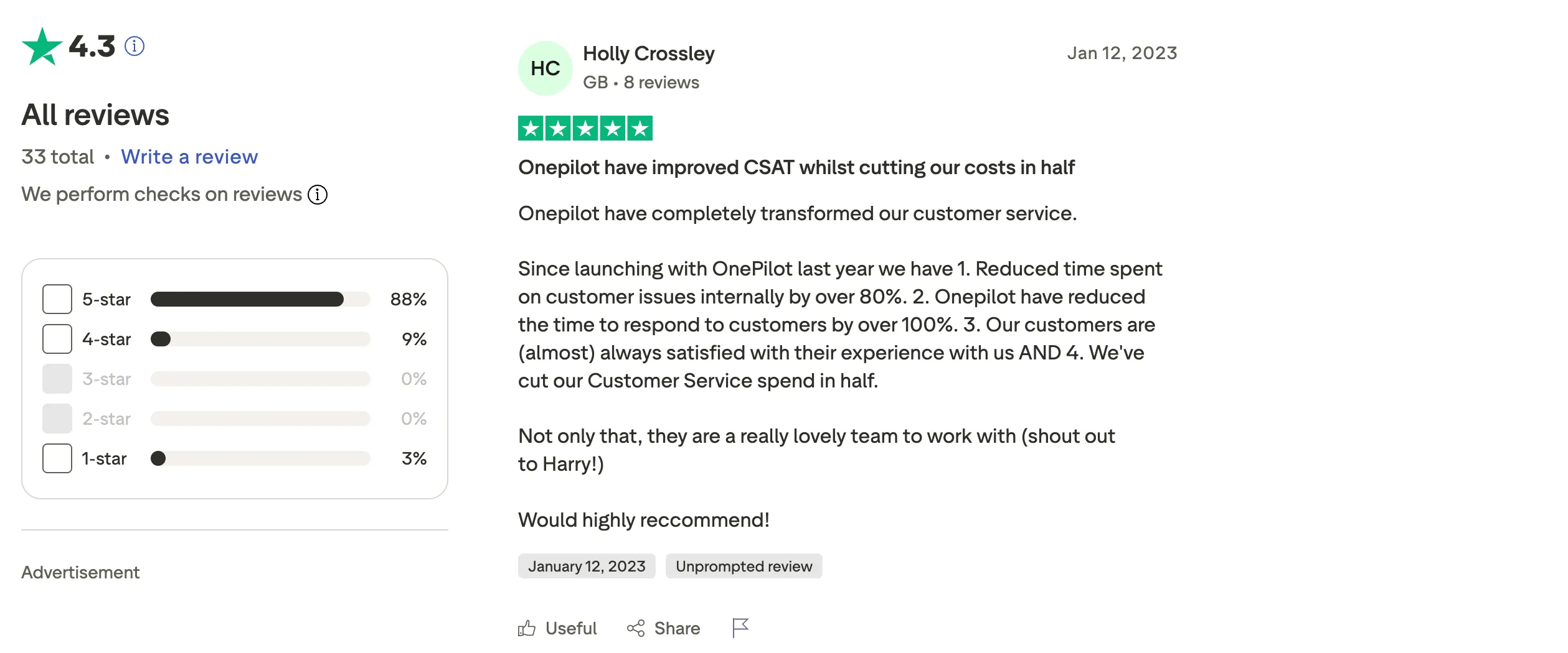 Onepilot Trustpilot review