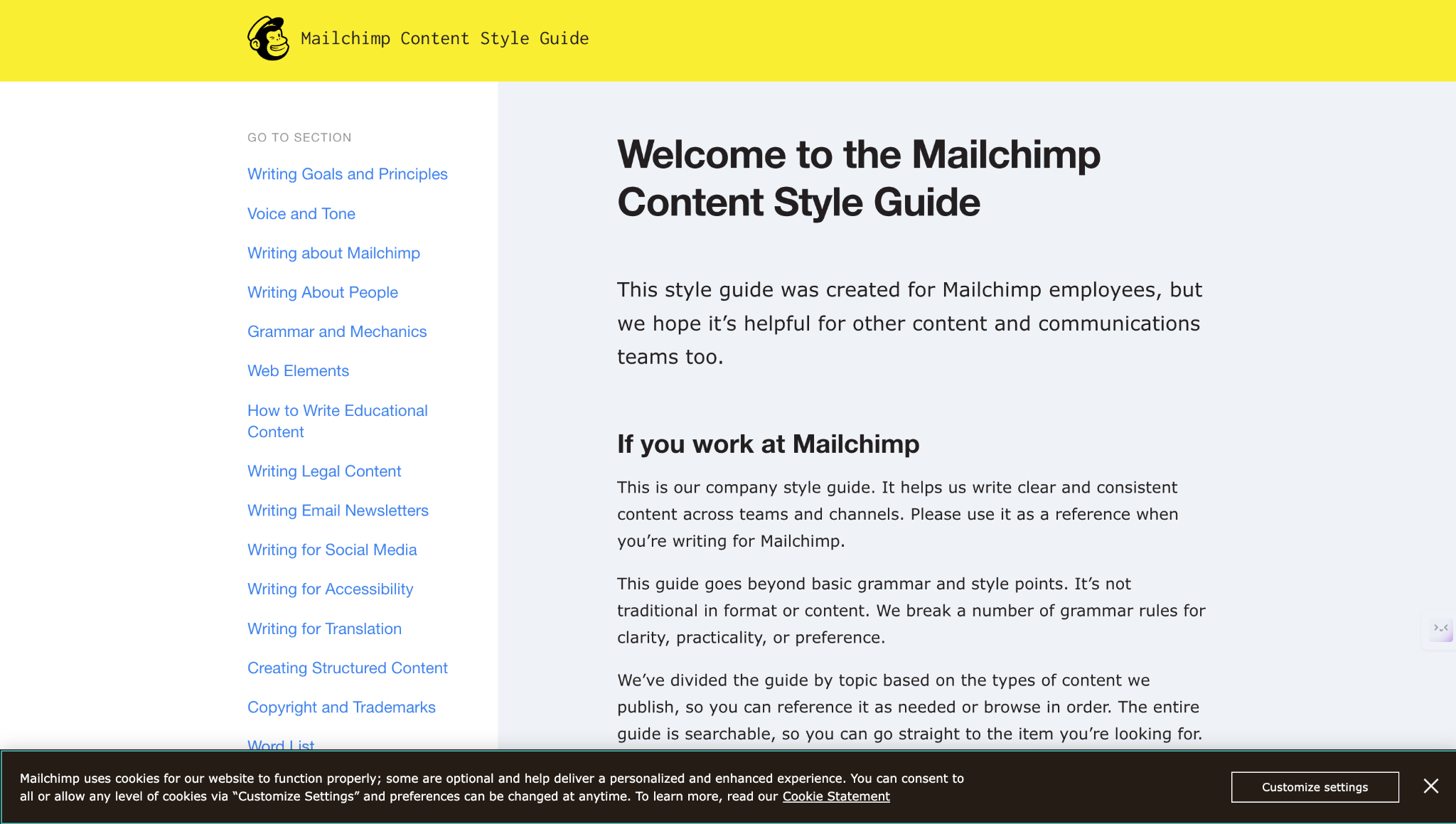 Mailchimp content style guide screenshot