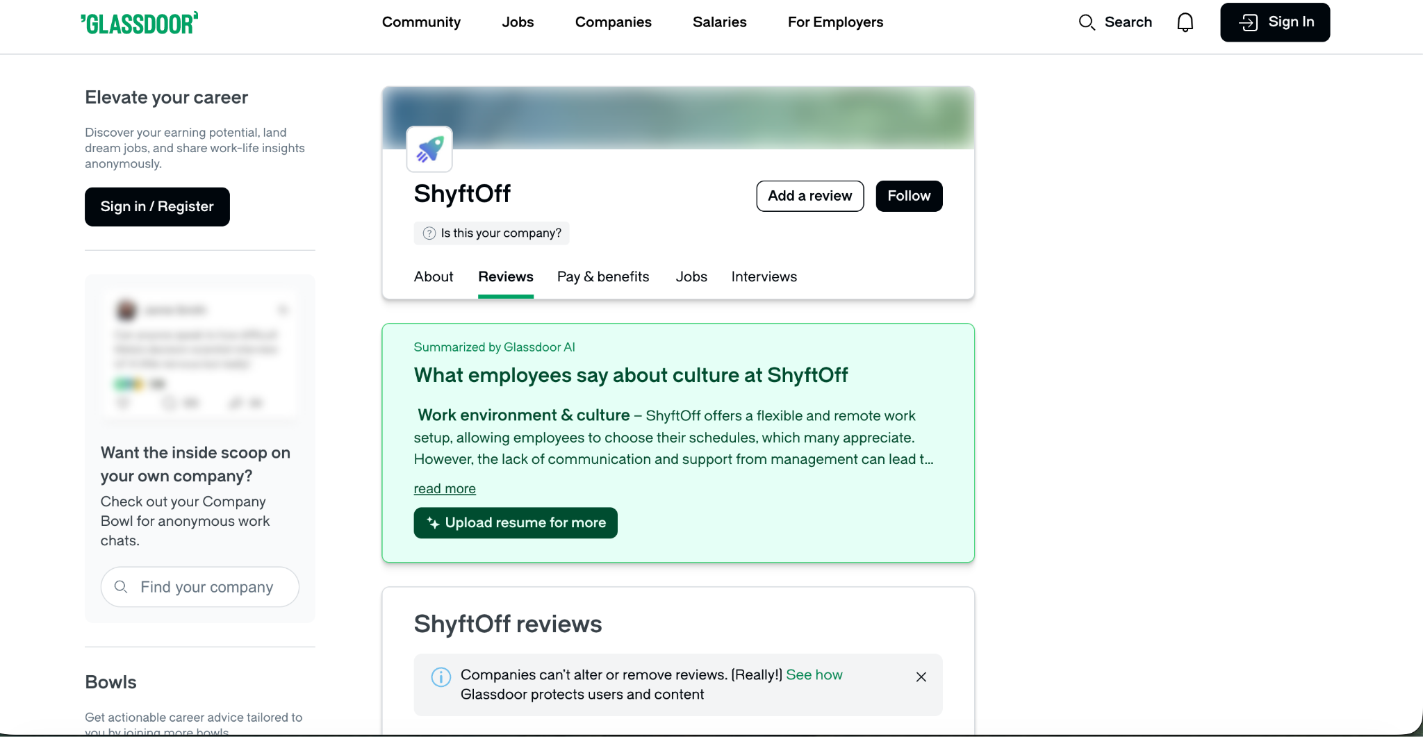 glassdoor review snapshot #2 Shyftoff