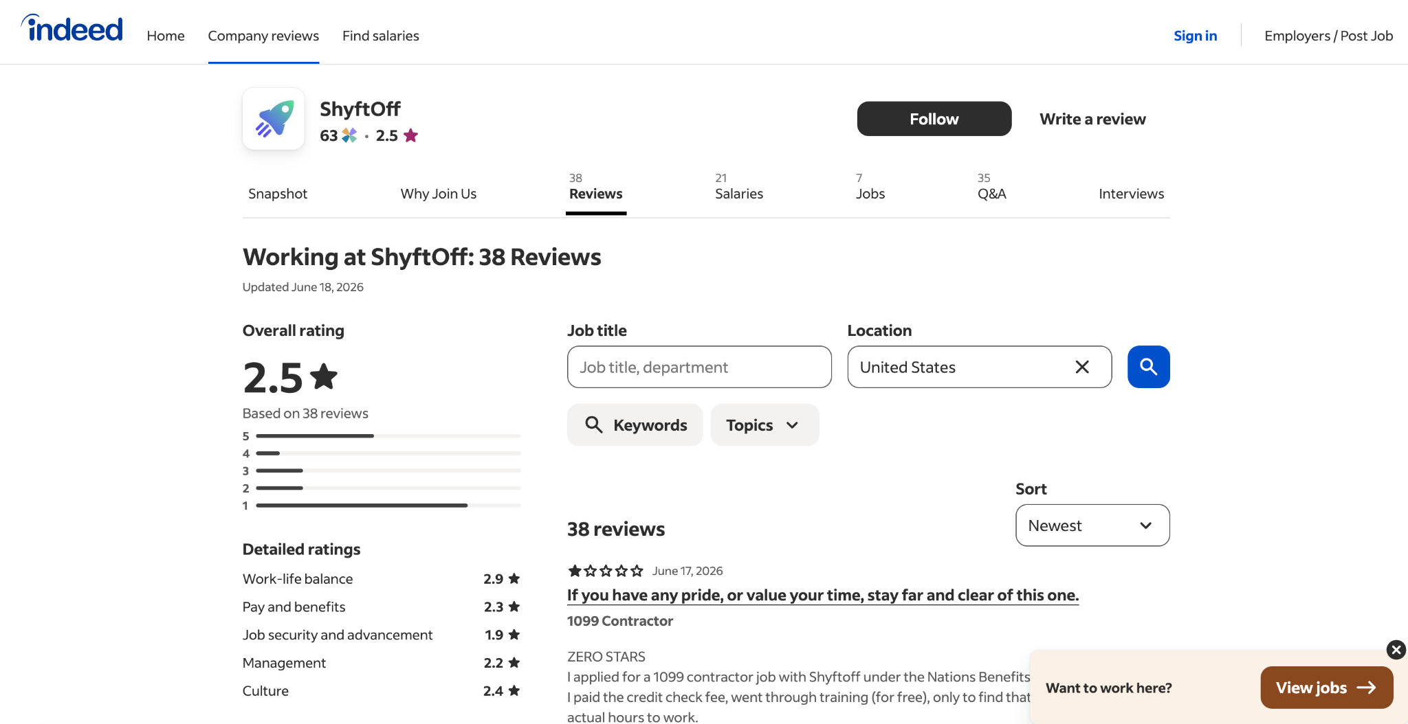 indeed review snapshot Shyftoff