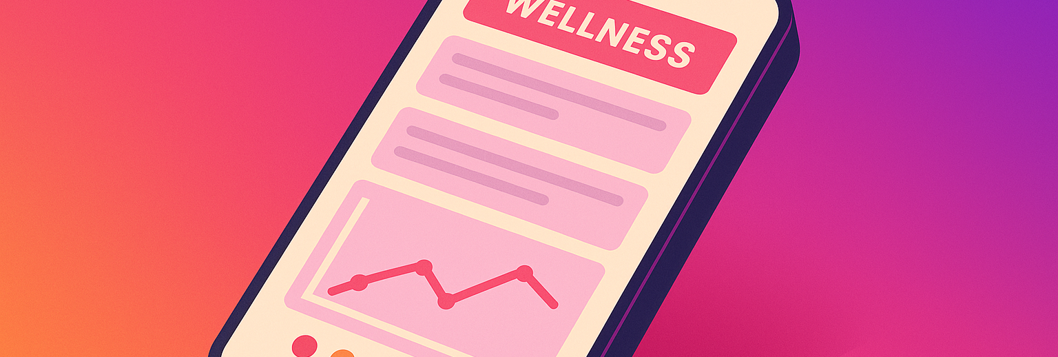 A zoomed in image of an illustrated iPhone meant to show an insights dashboard as an abstract visual taken from the MMARA: My Hair Coach mobile app. 