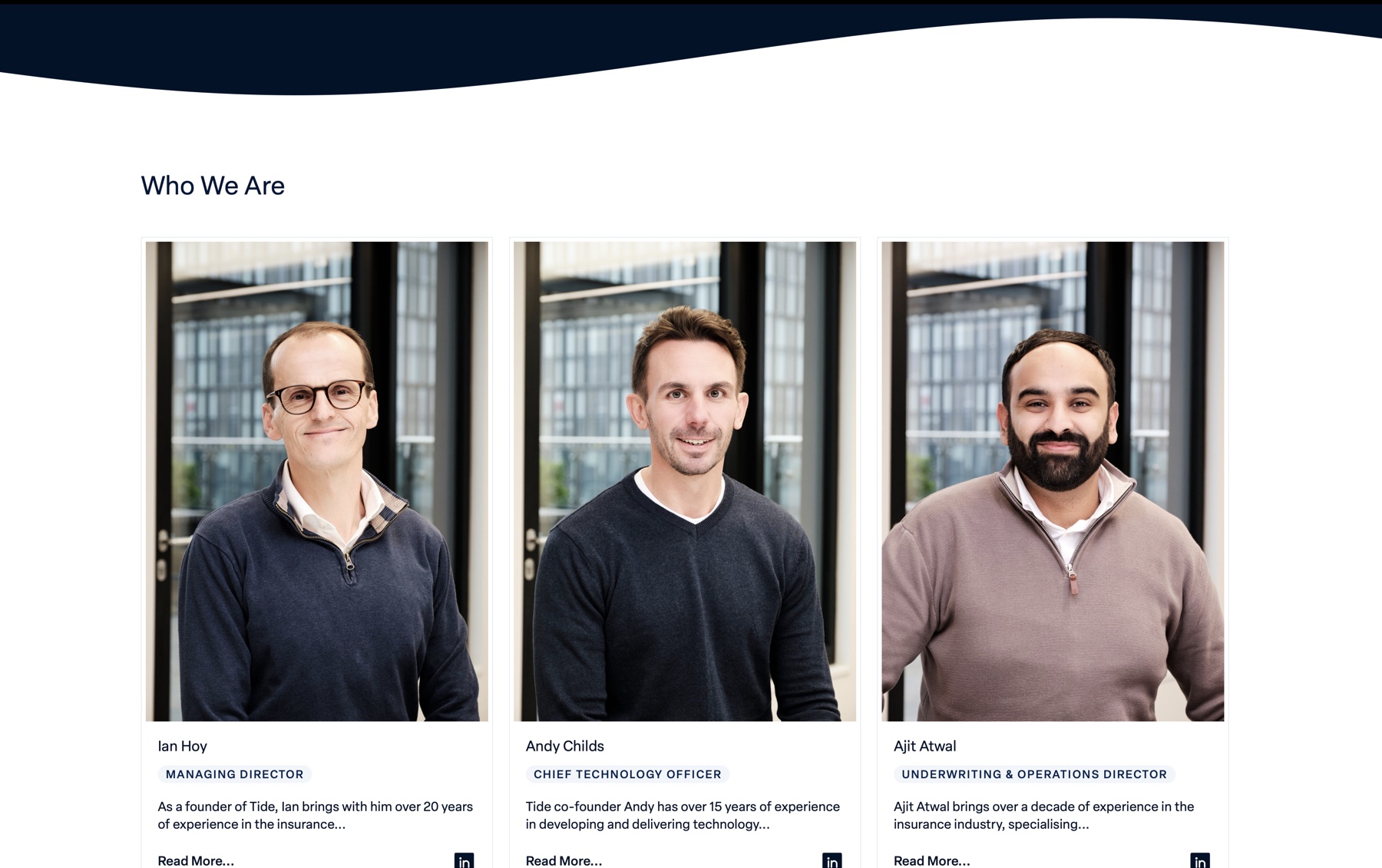 A team section with option bios modal popup