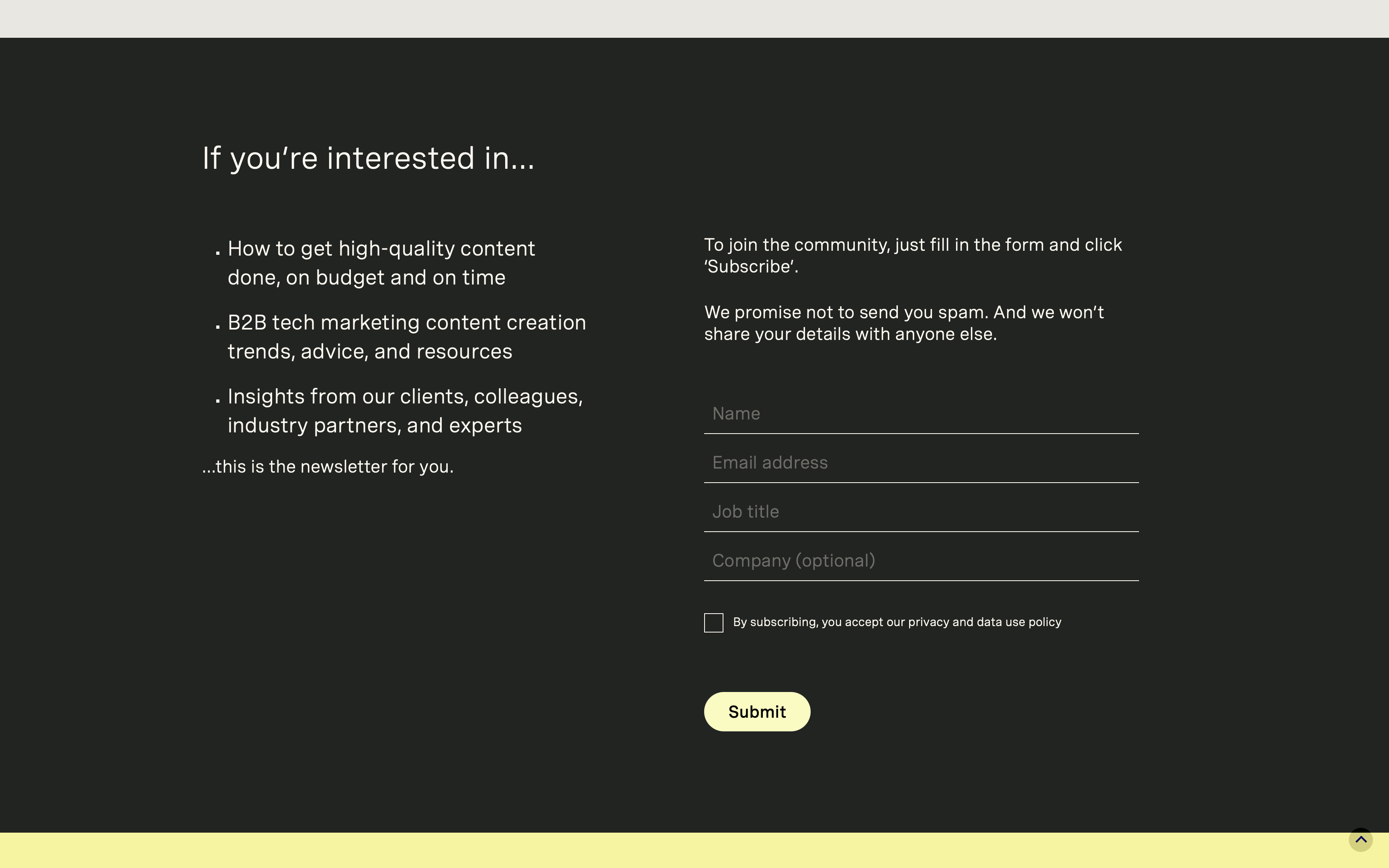 Newsletter subscription form and modal popup