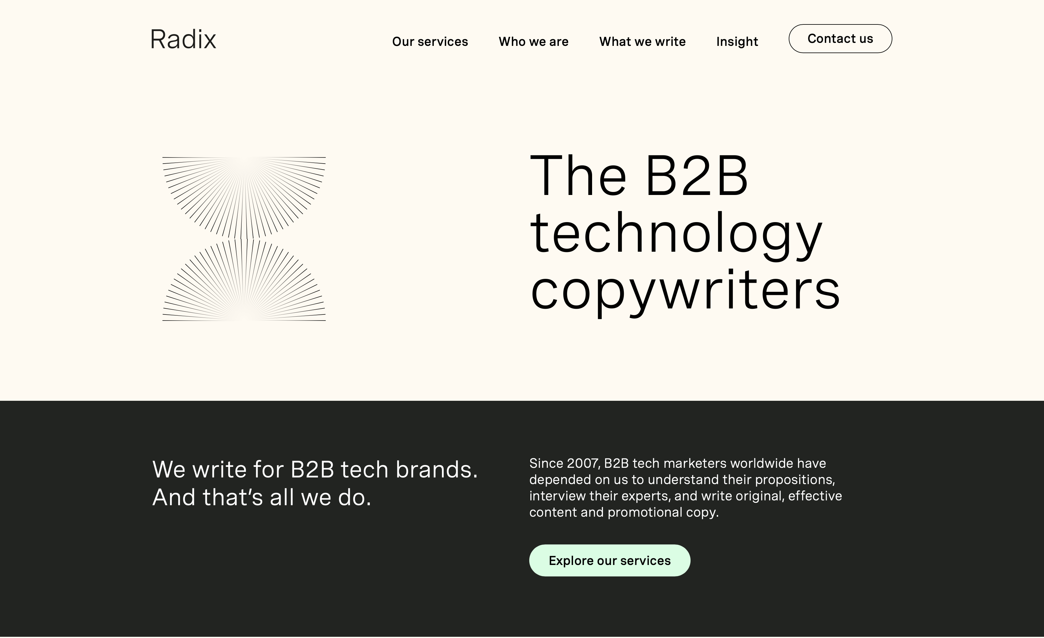 Home page hero with JSON animation