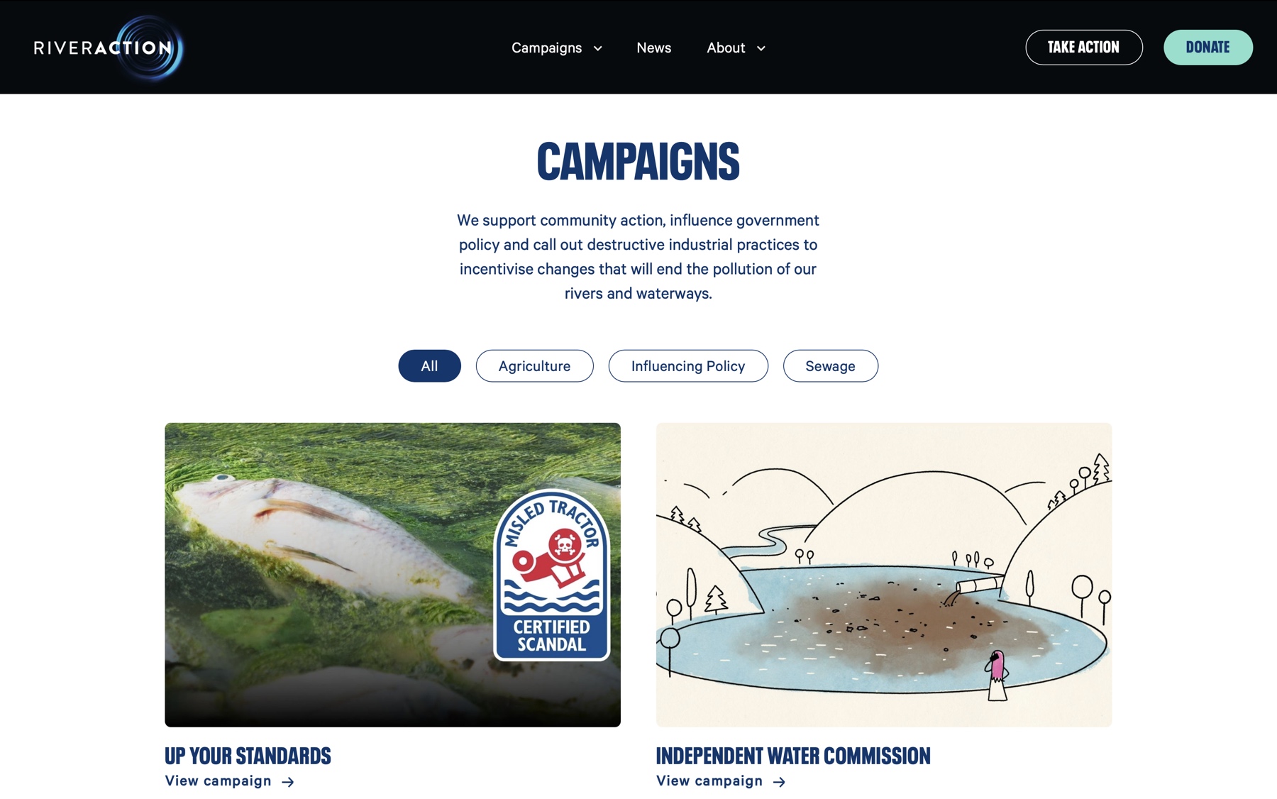 Filterable campaigns page