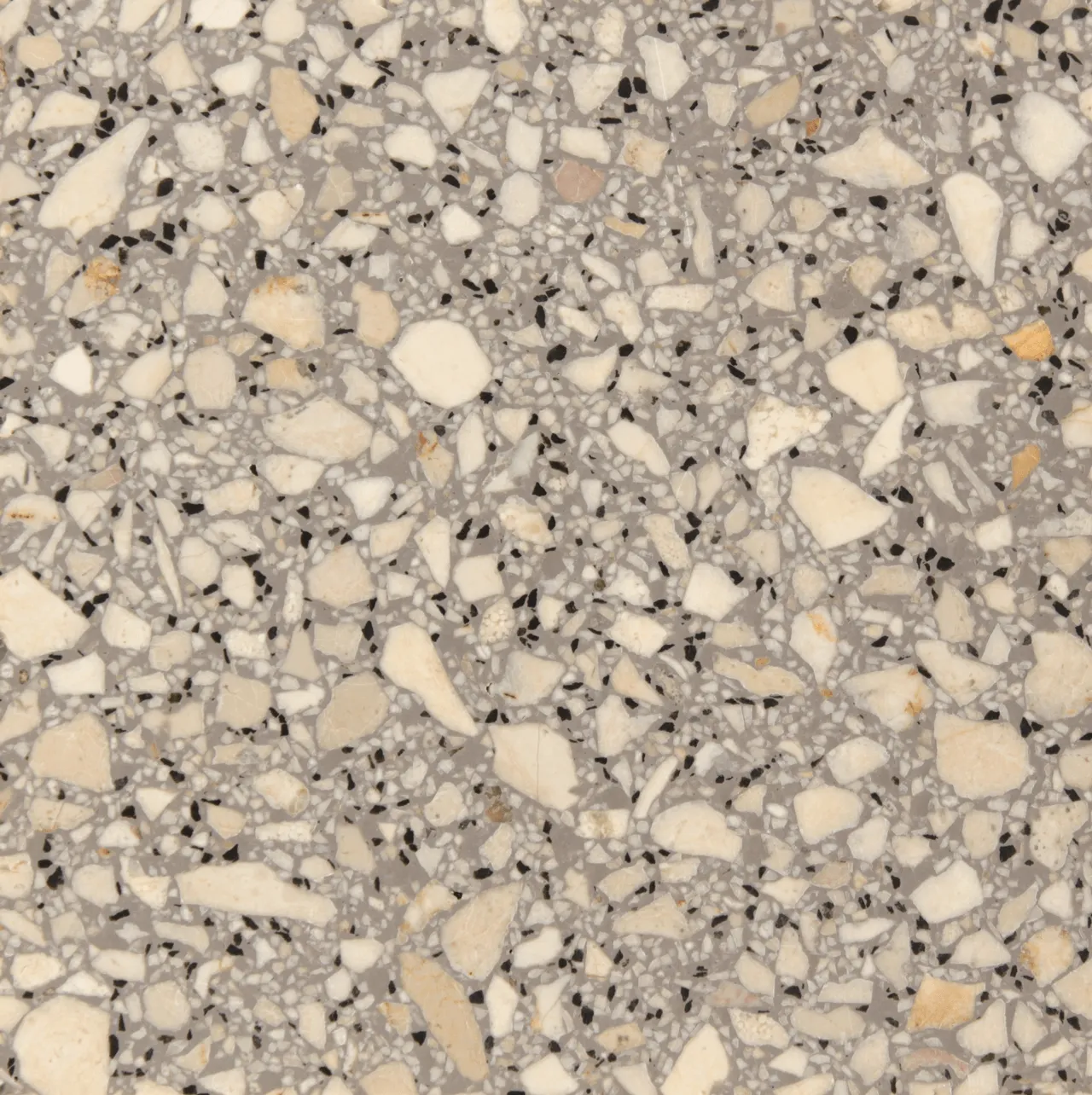 terrazzo epoxy cinzento com inertes de tamanho standard em tons claros / gray epoxy terrazzo with standard size aggregates in light colors.