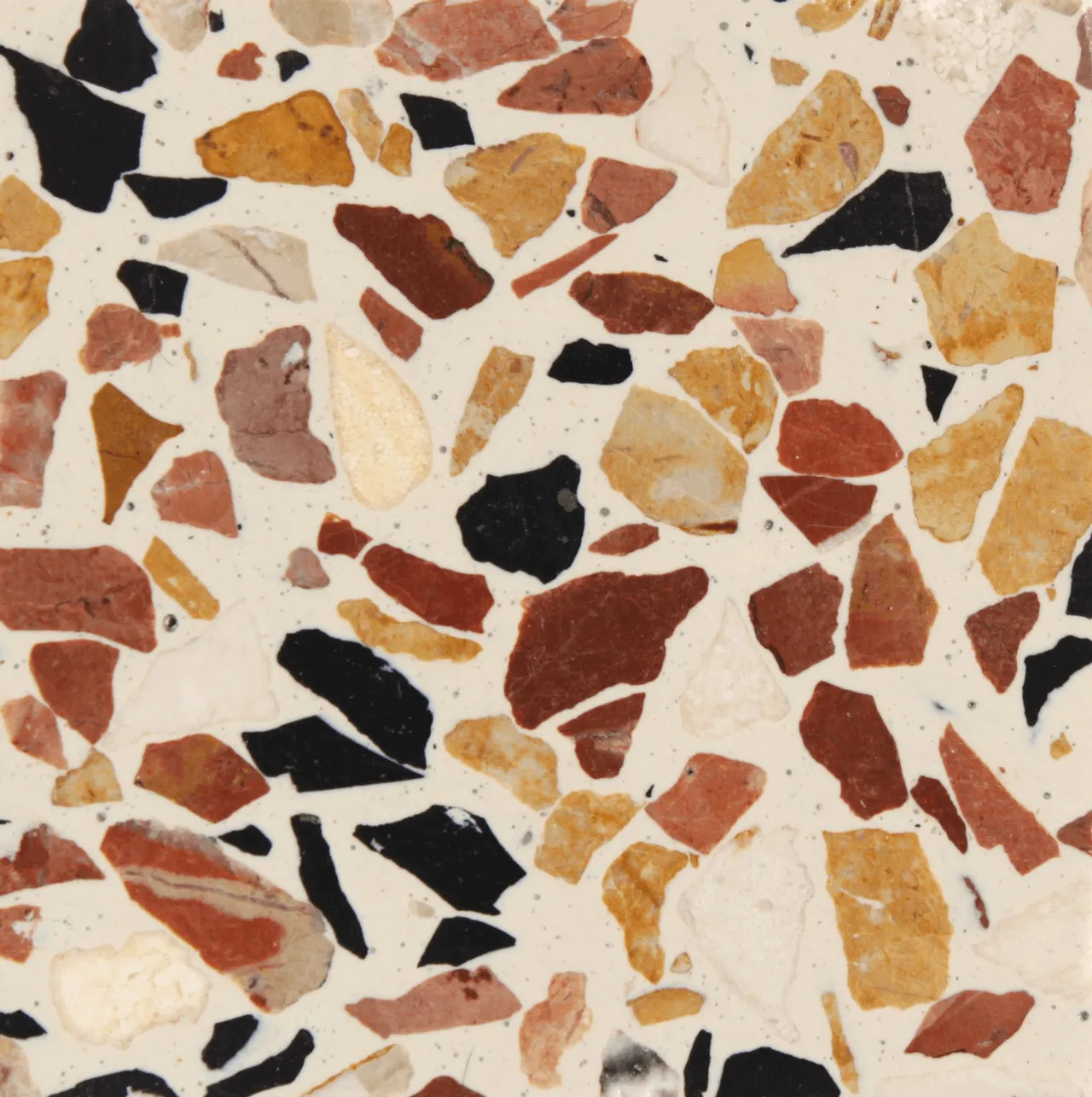 marmorite veneziano com base em resina e mistura de inertes tons terracota / venetian terrazzo in resin base and terracotta tones.
