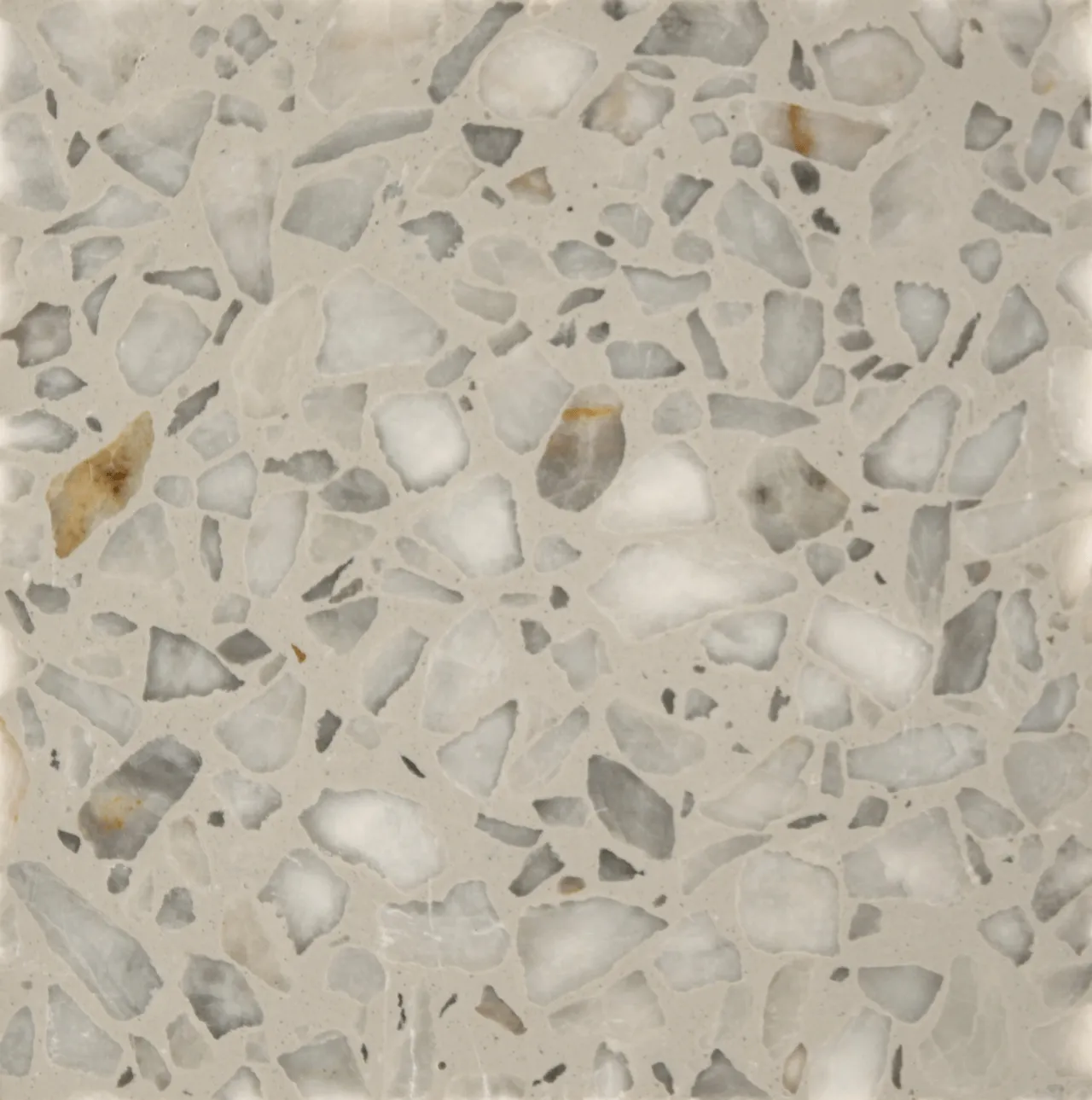 marmorite em cimento, com pigmentos e inertes orgânicos e naturais / cement based terrazzo with natural and organic pigments and aggregates.
