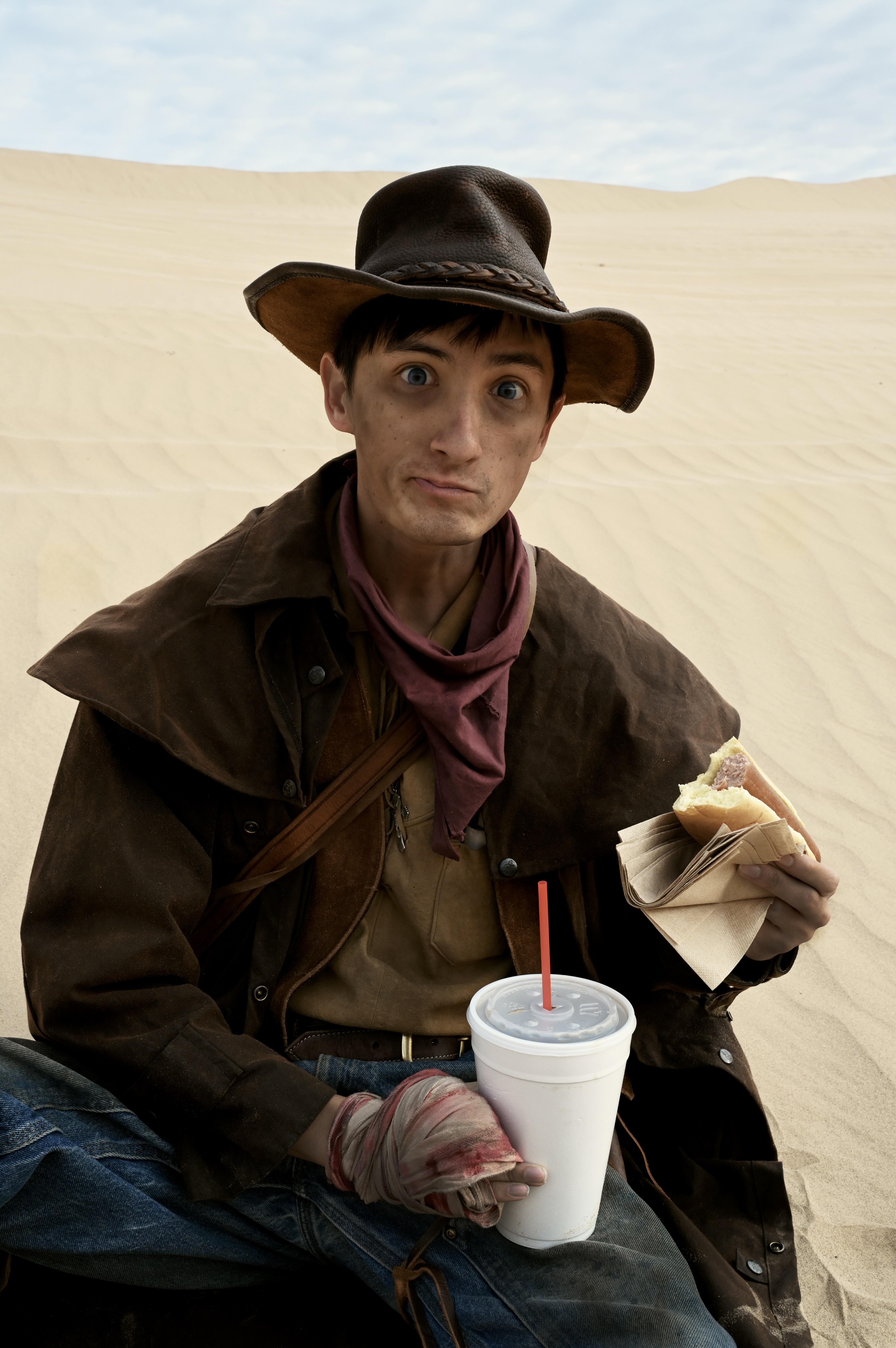 Enjoying a hot dog and a Pepsi