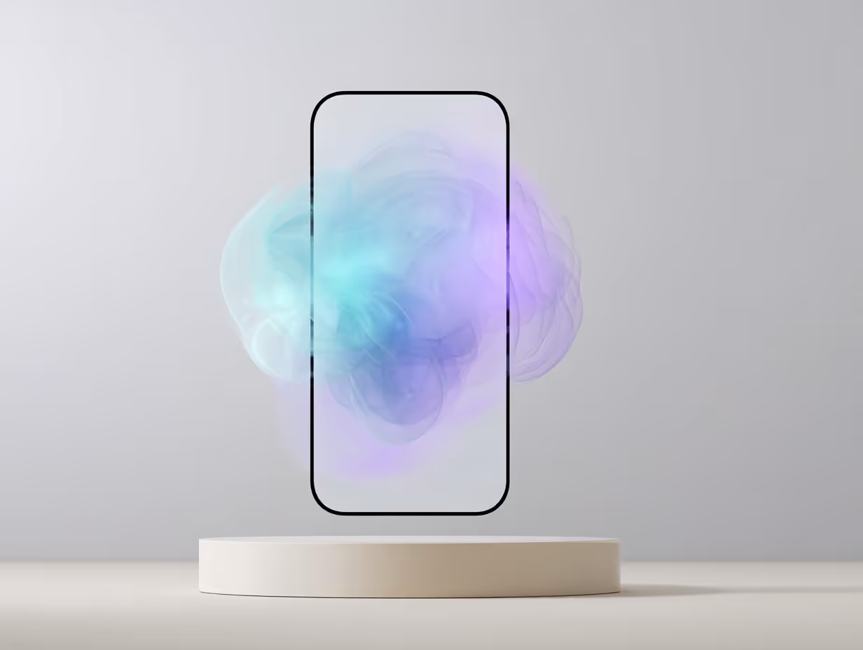 A mystic smartphone mockup with mists representing AI