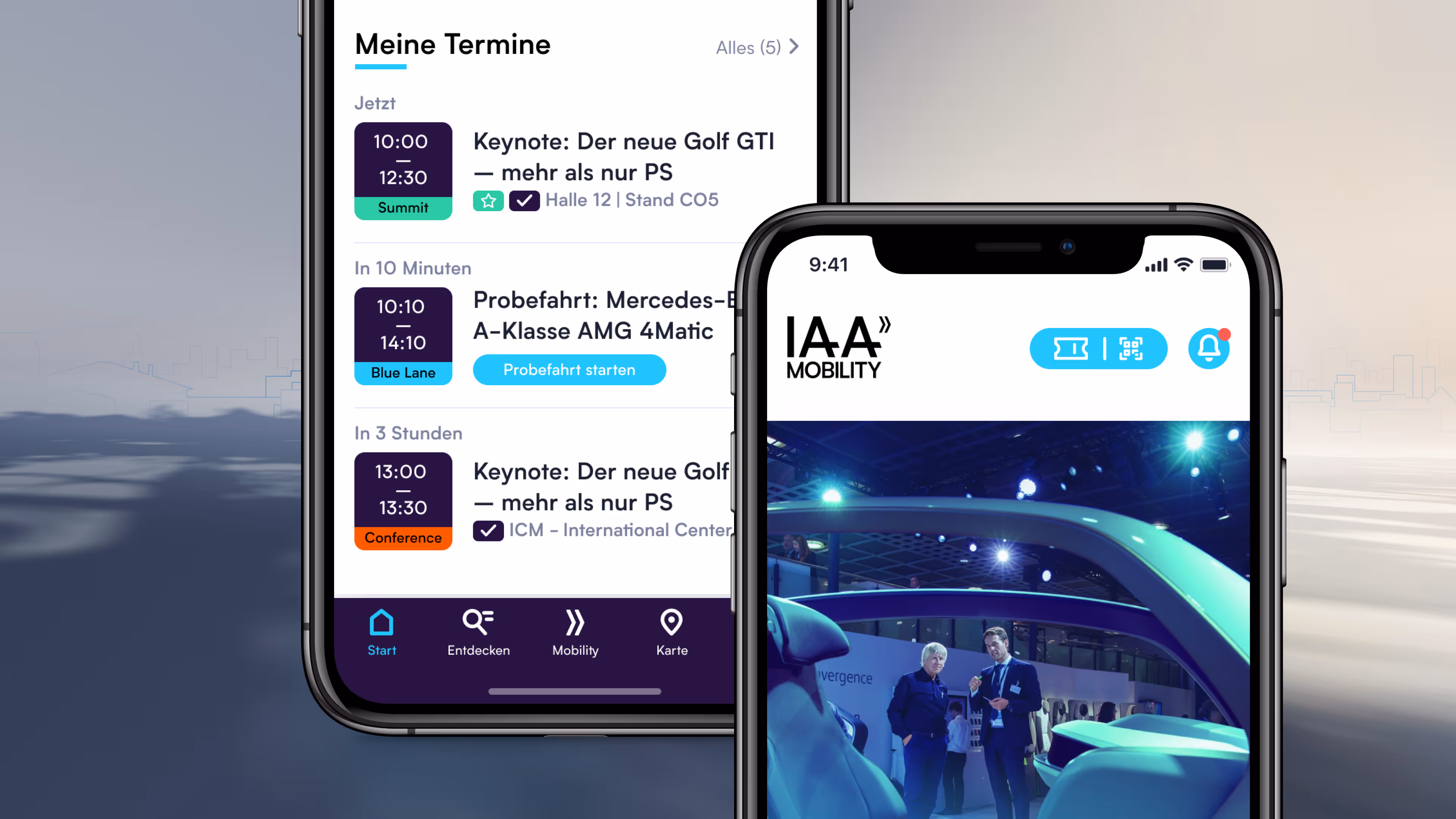 Mockups from the IAA app