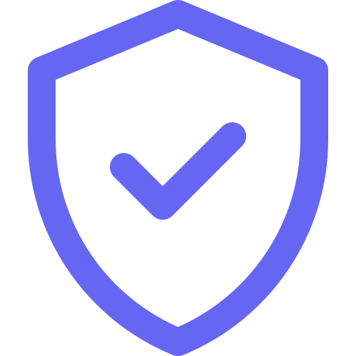 Blue shield outline with a check mark inside representing security or verification.