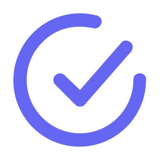Blue checkmark inside a circular outline on a white background.