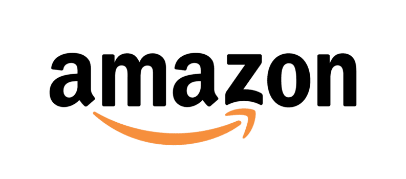 Amazon logo with black text and an orange arrow shaped like a smile below it.
