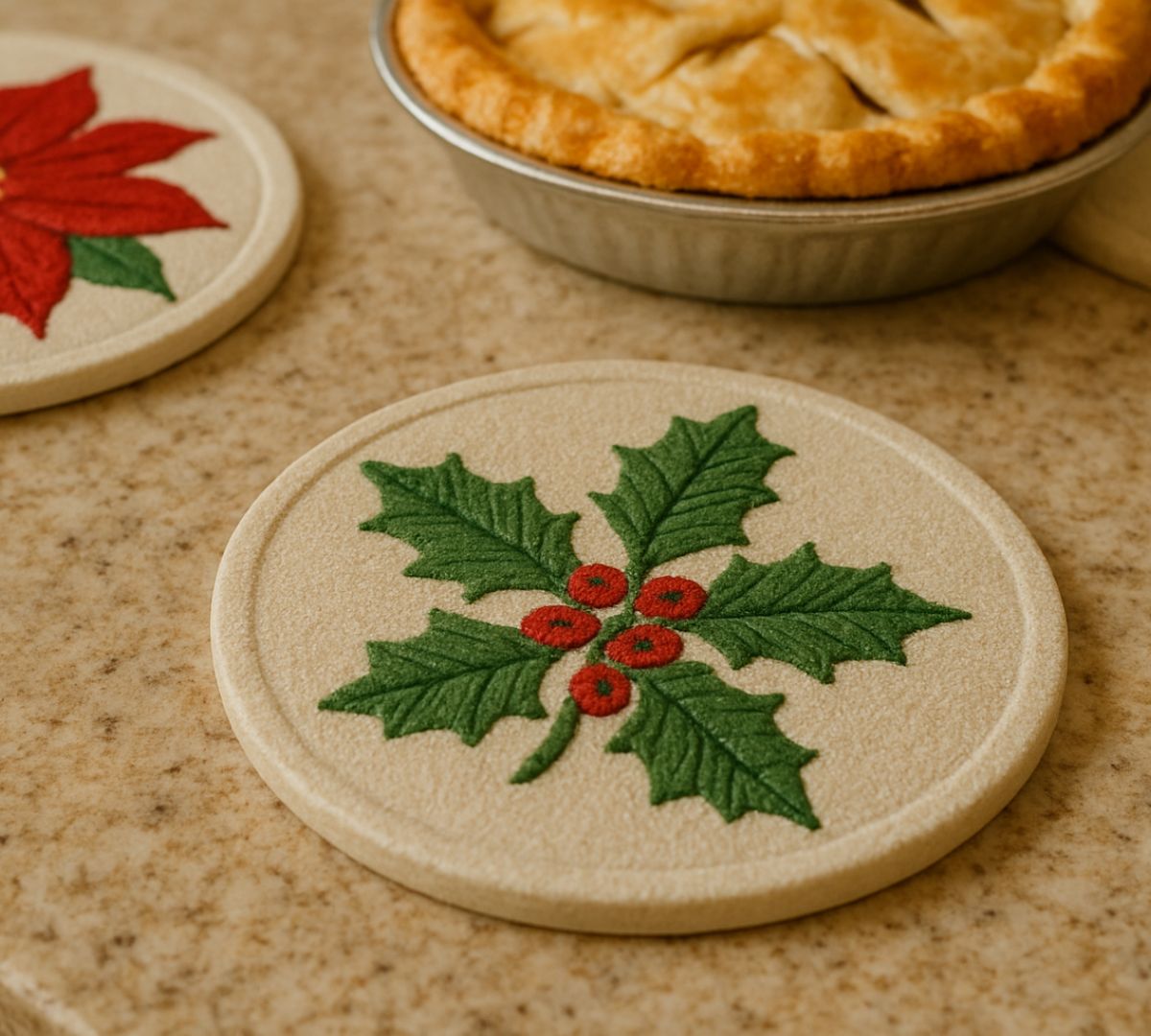 Granite countertop with hot pads