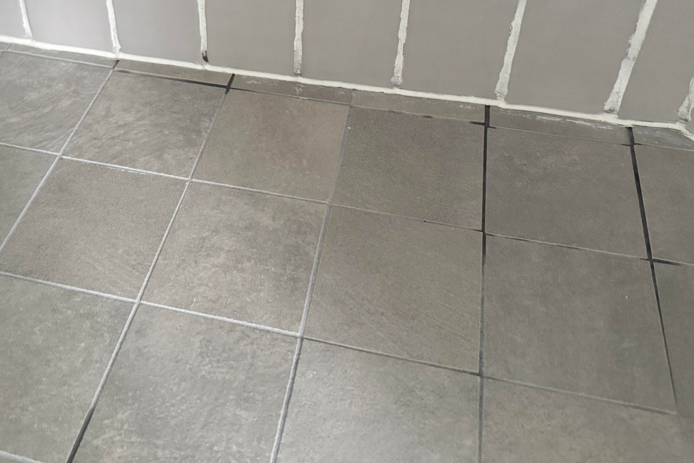 Tile floor with dark grout lines