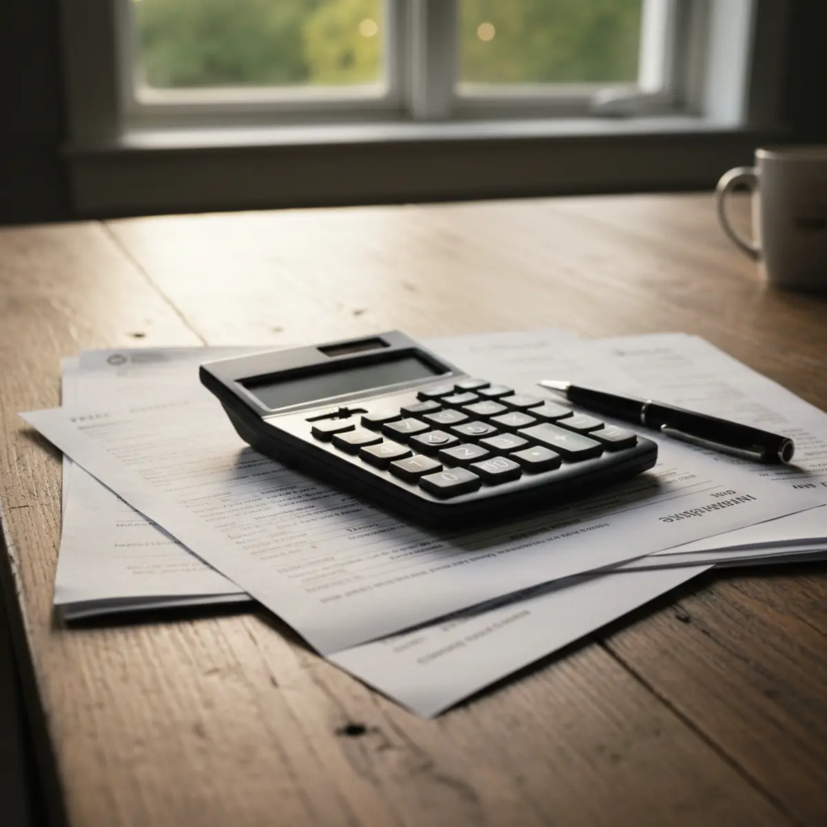 Calculator and insurance papers on a table representing premium savings