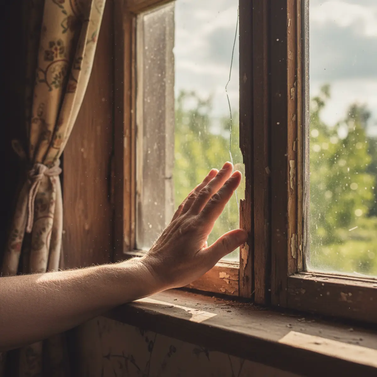 Hand checking for drafts around worn window weatherstripping