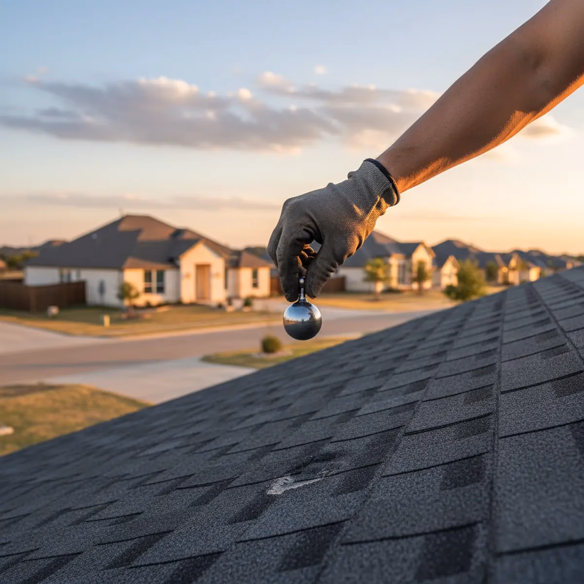Demonstration of impact resistance on roofing shingles using steel ball test