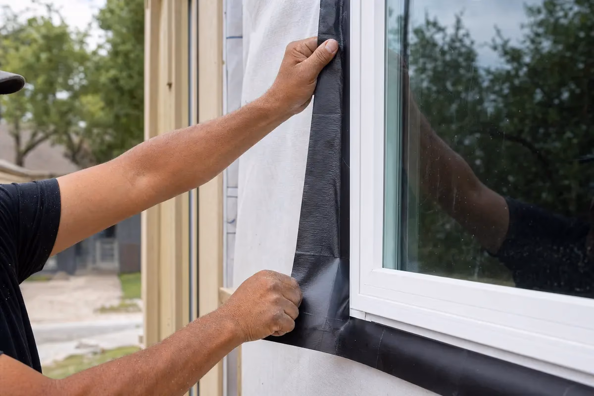 Contractor properly flashing and sealing a replacement window during installation
