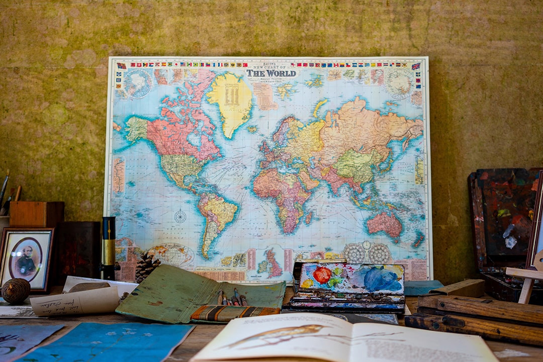 map of the world on a desk
