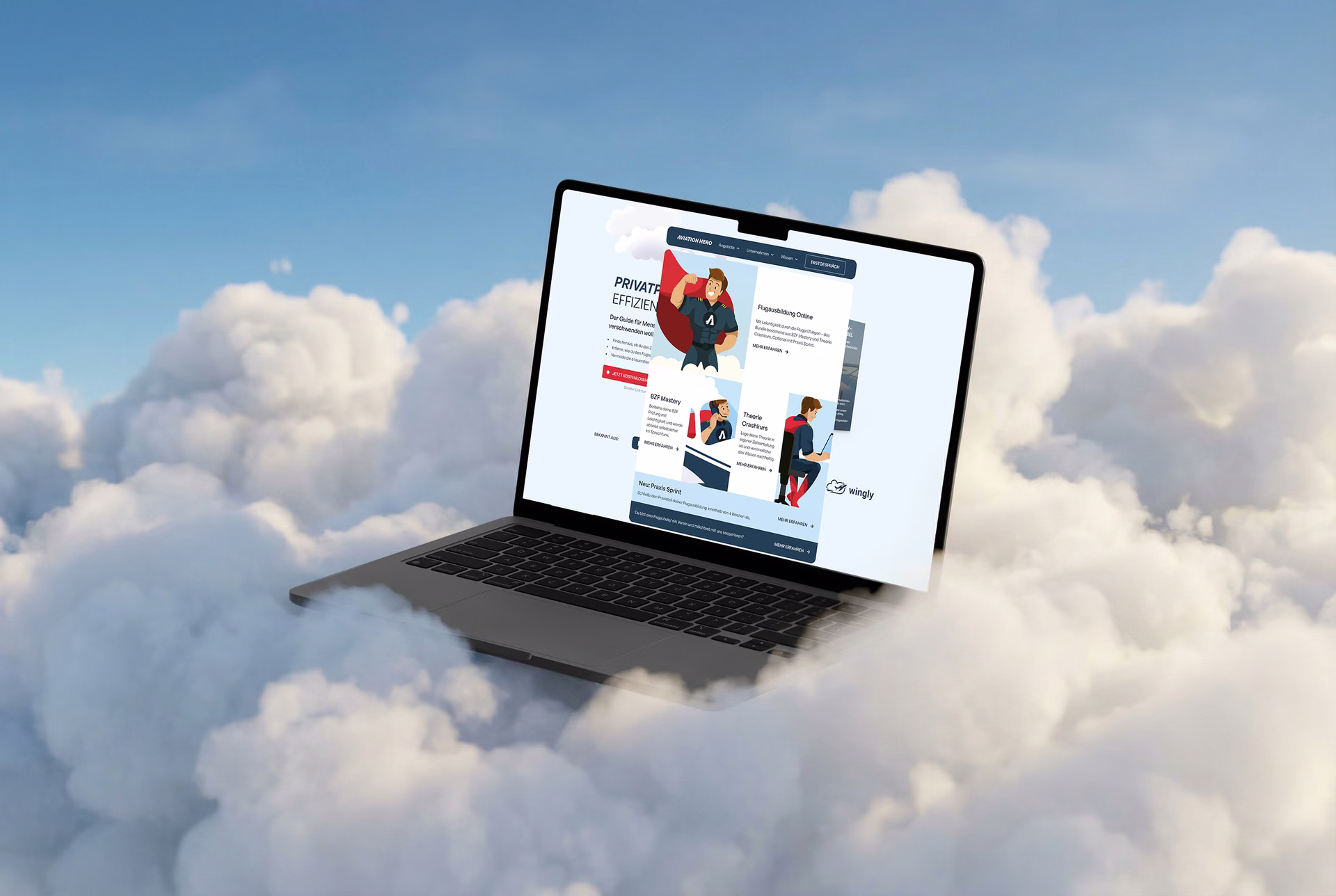 Premium Brand Design, Webdesign und Webflow Development für Aviation Hero – die erste digitale Flugschule Deutschlands mit einer gamifizierten Lernplattform für Privatpilot:innen.