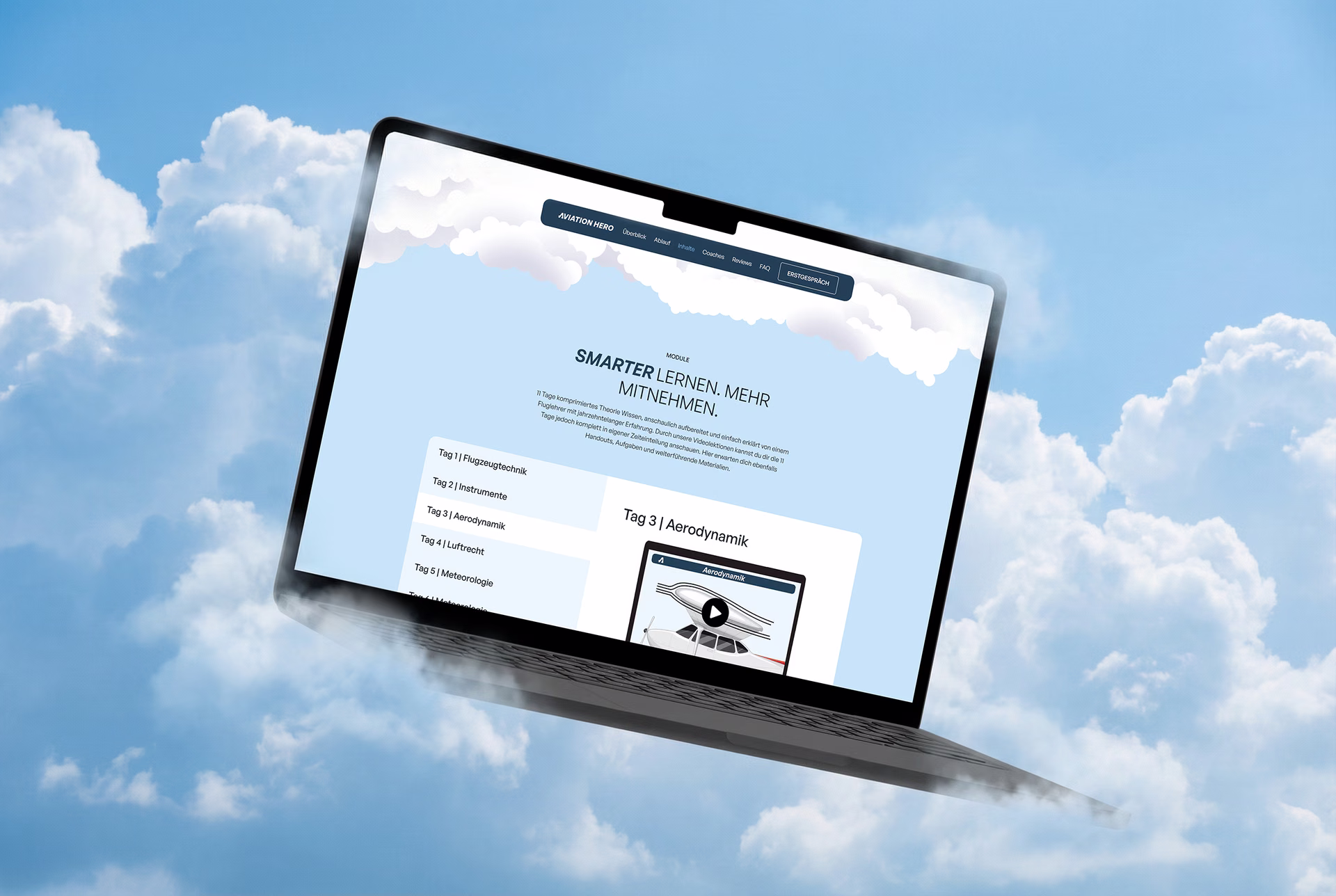 Premium Brand Design, Webdesign und Webflow Development für Aviation Hero – die erste digitale Flugschule Deutschlands mit einer gamifizierten Lernplattform für Privatpilot:innen.