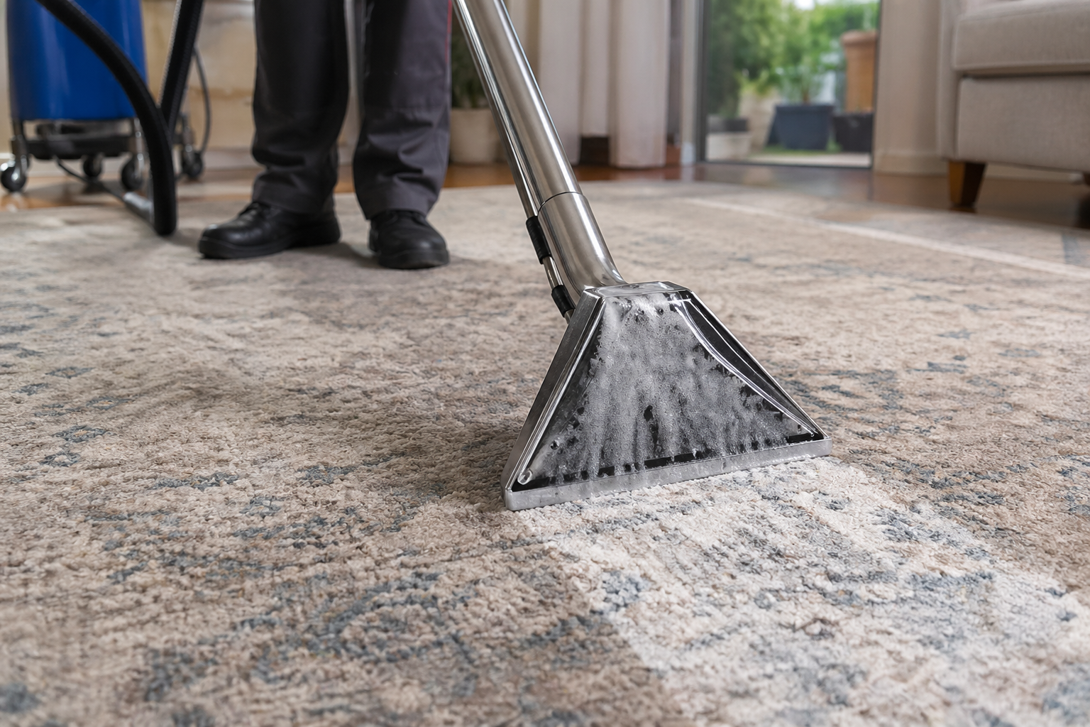 Professionelle Teppichreinigung mit Reinigungsgerät