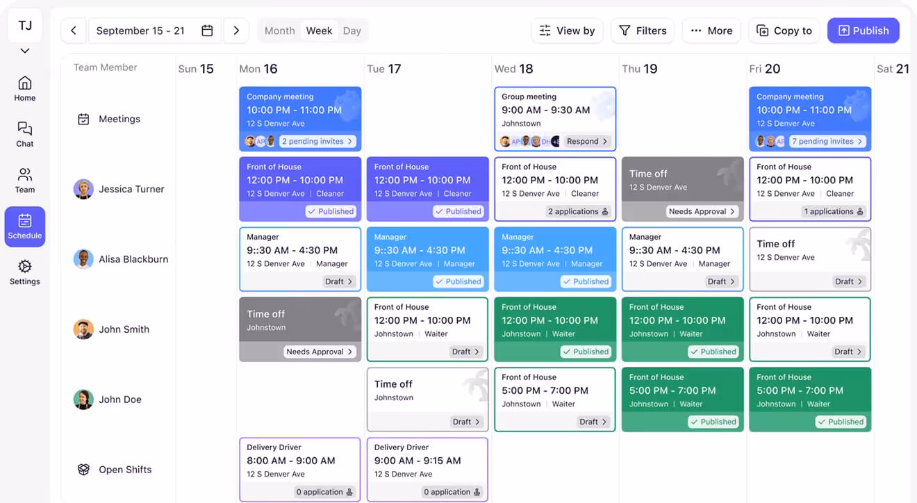 Breakroom app desktop interface showing team scheduling and communication features