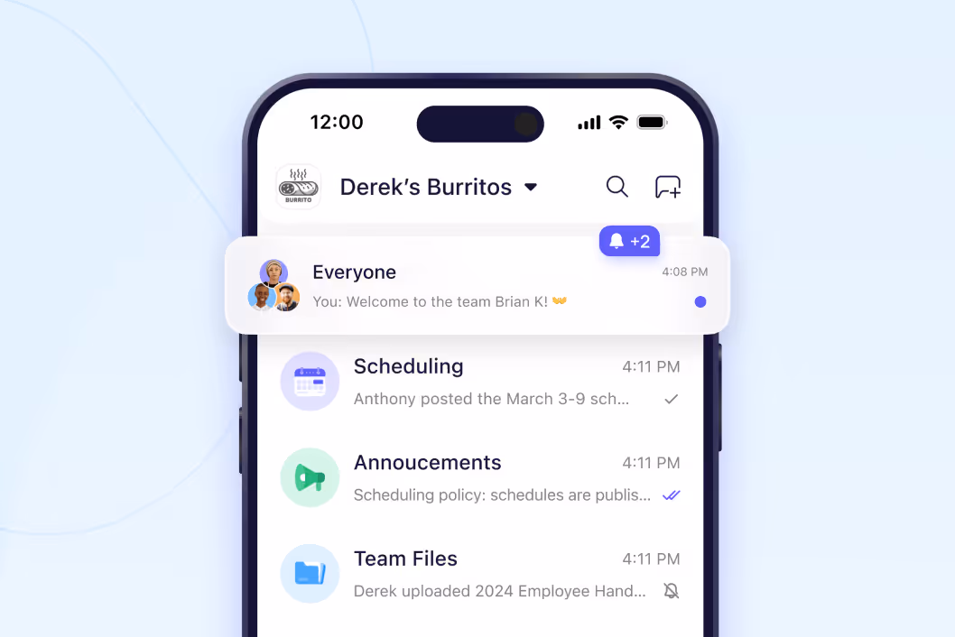 Breakroom Team Chat feature showing group conversations and direct messaging for deskless teams