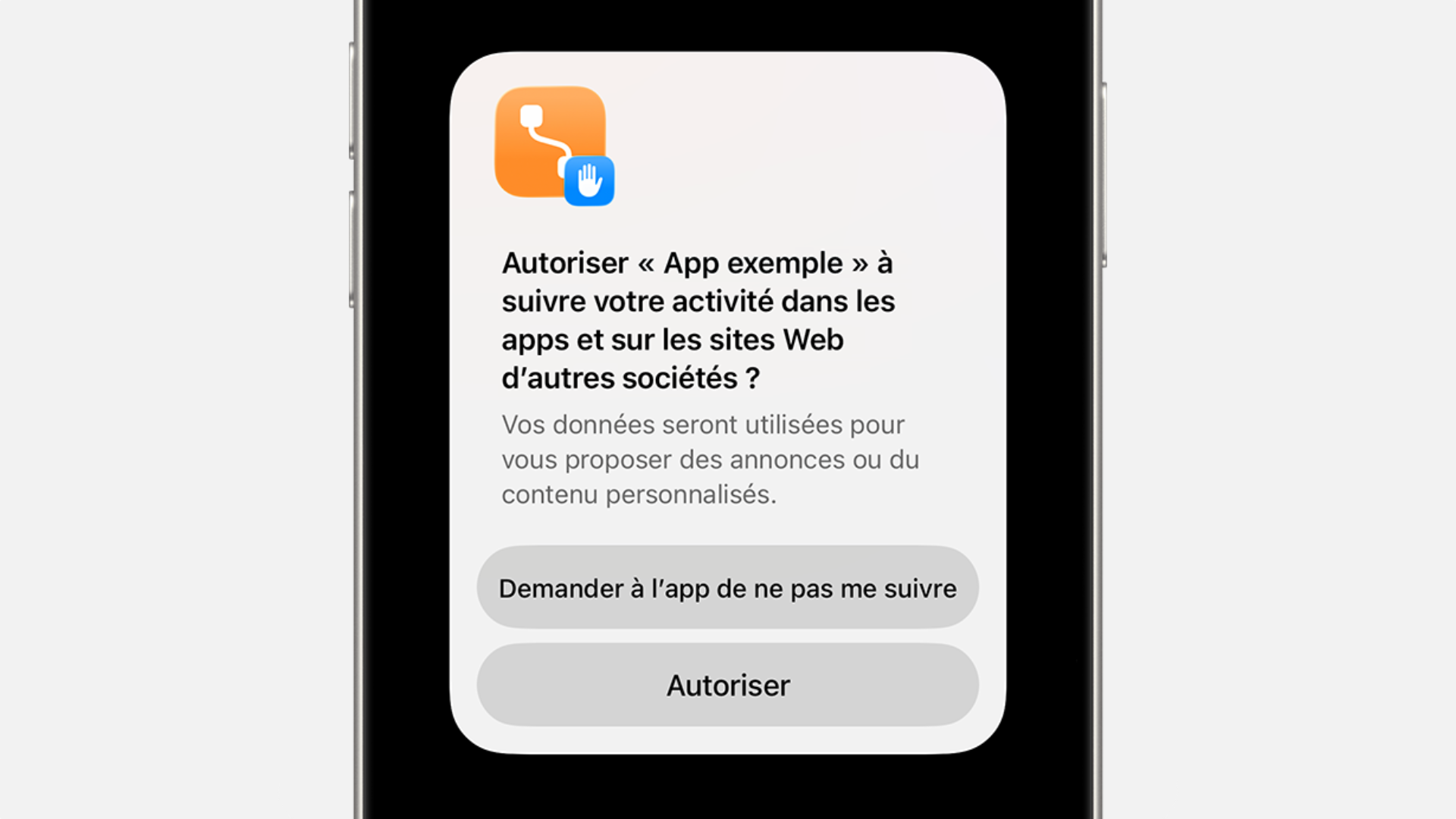 L'ancien prompt ATT d'Apple sur iPhone : « Demander à l'app de ne pas me suivre » ou « Autoriser »