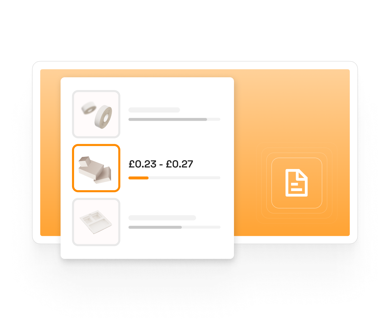 Orange box with dialog showing price comparison