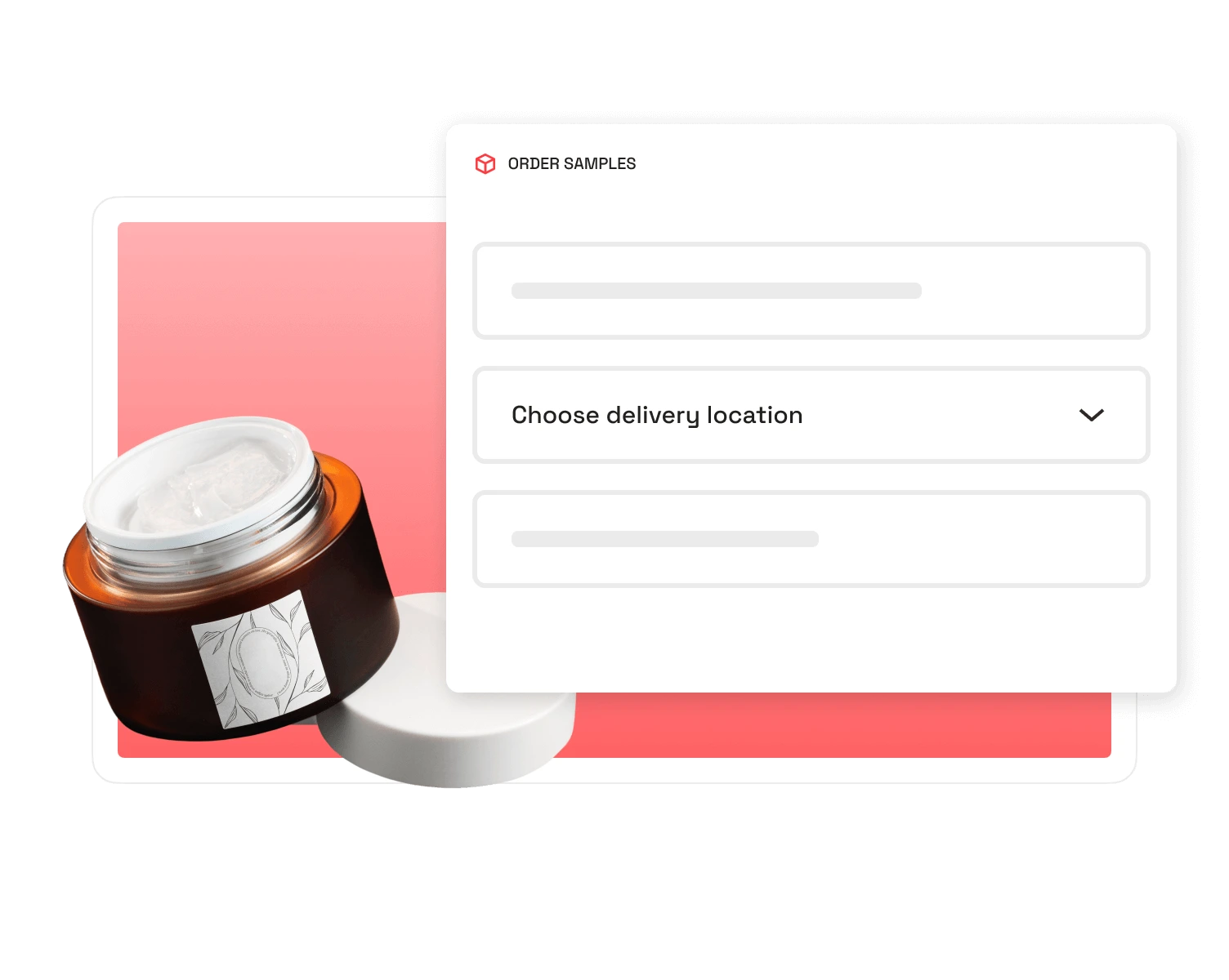 Tub of cream and popover showing location dropdown for samples