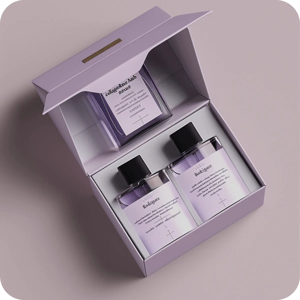 Lilac mailer box with custom insets for fragrances