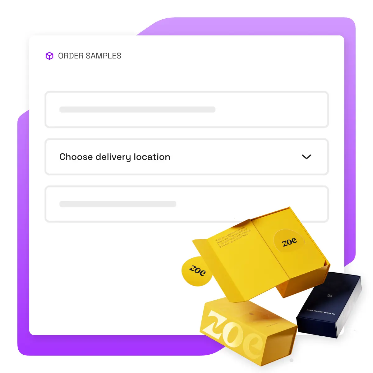 An image that shows ability to order samples and choose delivery location